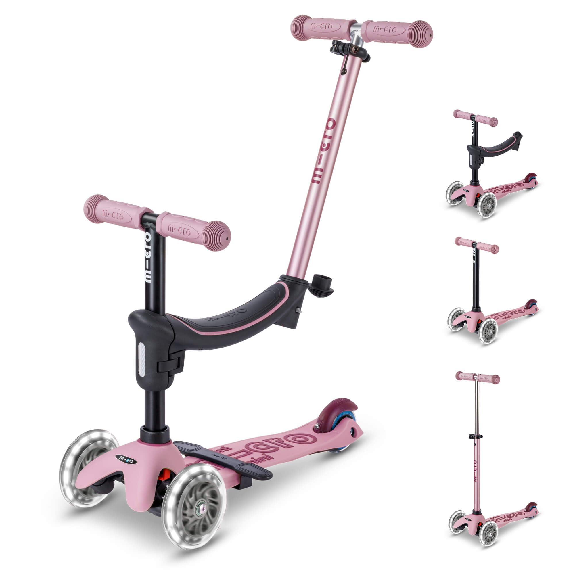 Micro Scooters | Mini Micro 2 Grow LED 4in1 Toddler's Trike | Handlebar Adjustable | Lightweight | 1-6yrs | Boys & Girls | Rose Pink — image 1