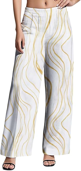 Zhyaj Womens Wide Leg Pants High Elastic Waist Adjustable Knot Casual Flowy Trousers Business Work Pants with Pockets