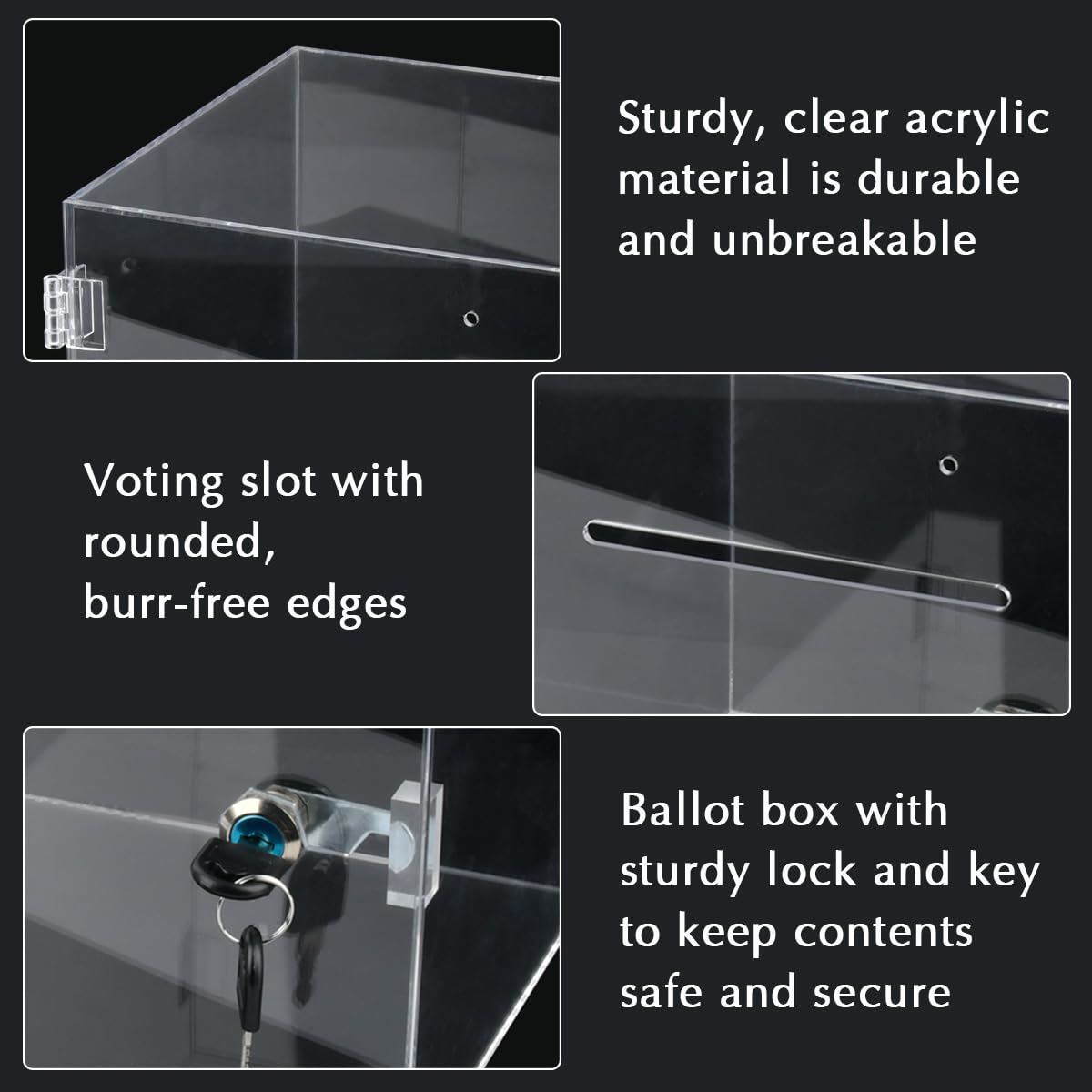 Boîte de Dons en Acrylique avec Serrure 200×200×200mm, Boîte à Dons Verrouillable, Boîtes Transparente pour Les Dons con 2 Clés, Urne Transparente Urne Vote pour Les Votes, Jeux, Concours