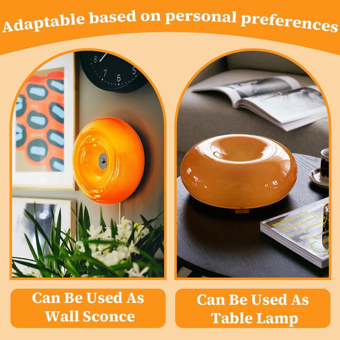 Modern Wandleuchte in Orange Donut Lampe Glas LED Wandlampe mit Stecker Touch Dimmbar 3000K-6000K Rund Nachttischlampe mit Kabel Wand Nachtlicht Donut Tisch Lampe für Wohnzimmer Esszimmer Schlafzimmer