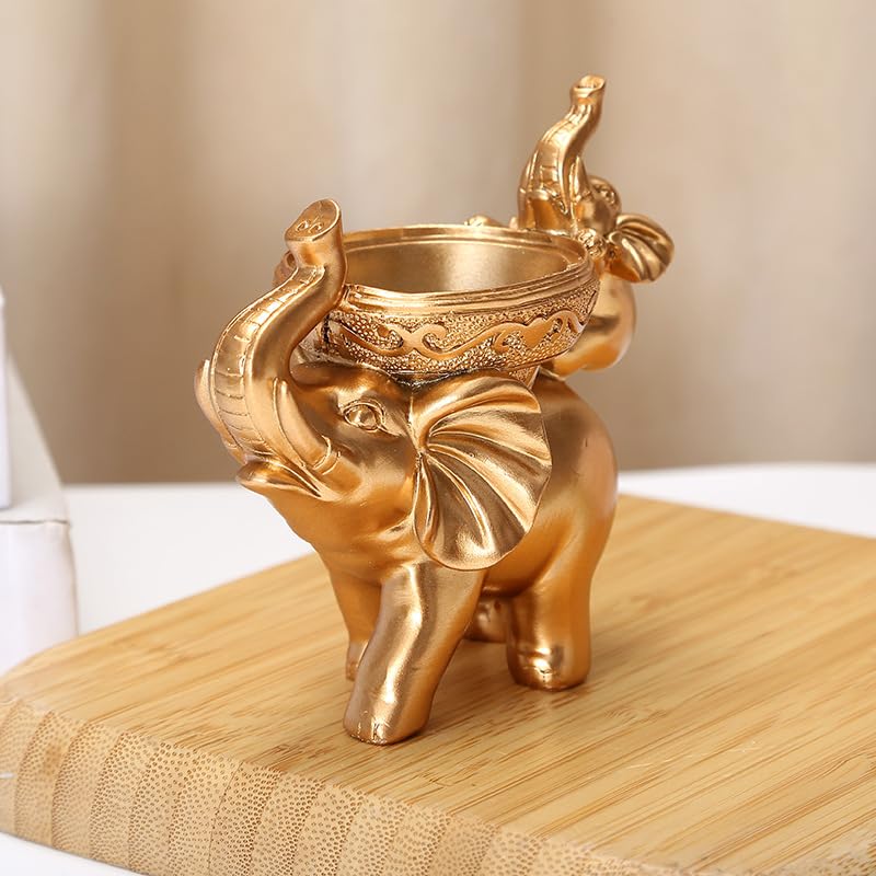 Image of 1pce Golden Elephant showpiece，Elephant Statue for Good Luck，Back Candle Holder, Decorative Items for Living Room, Home Decoration Items for Living Room