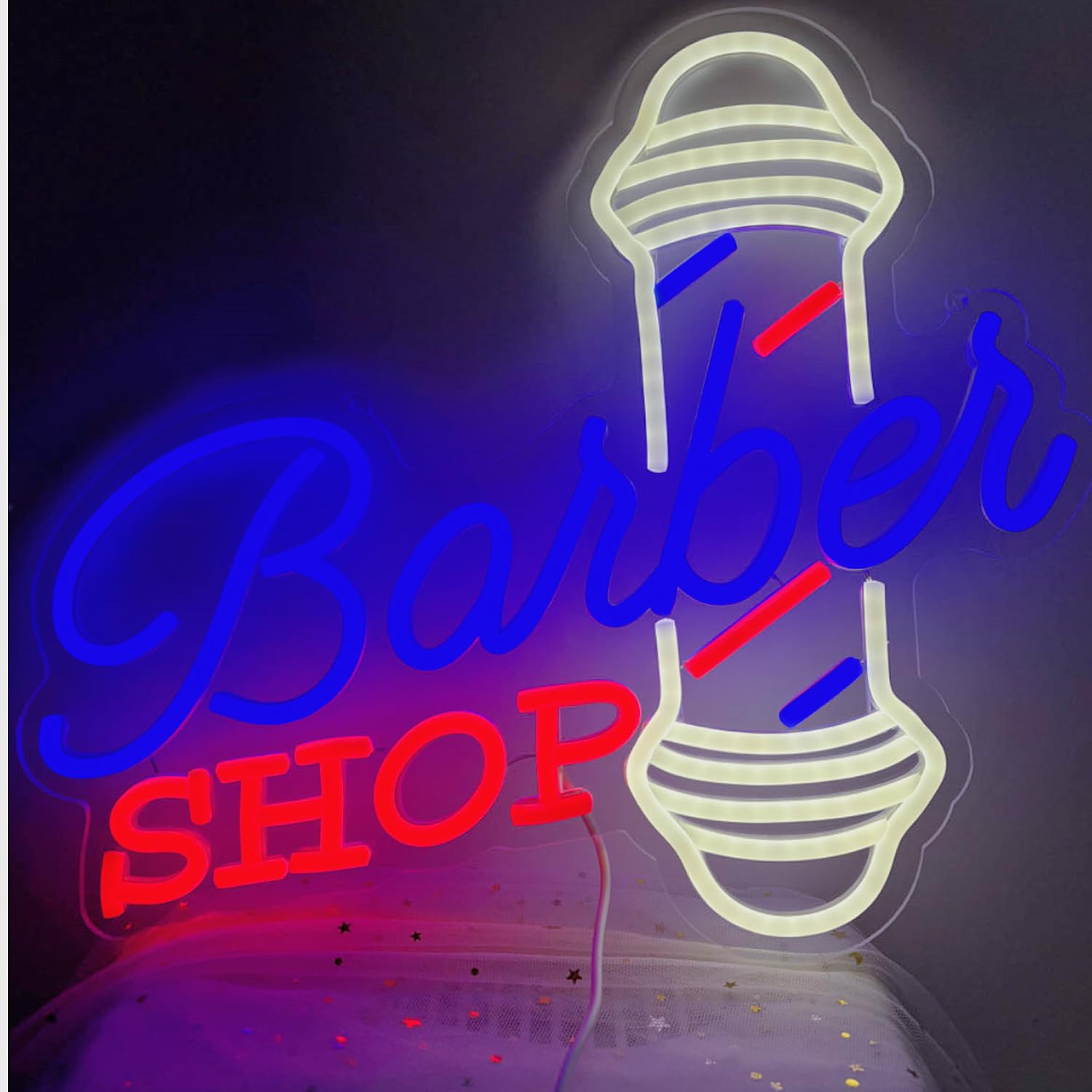 Insegna al neon a LED dimmerabile per barbiere e parrucchieri, decorazione da parete e finestra, materiale acrilico riutilizzabile, 40 x 34,5