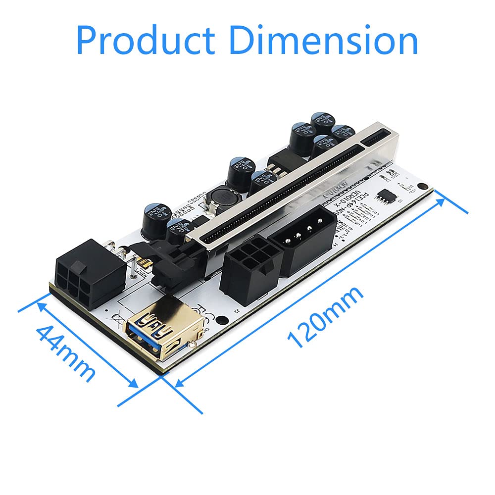 Sata Cable 010-X PCIE Riser 1x to 16x Graphic Extension with Flash LED for Bitcoin GPU Mining Powered Riser Adapter Card