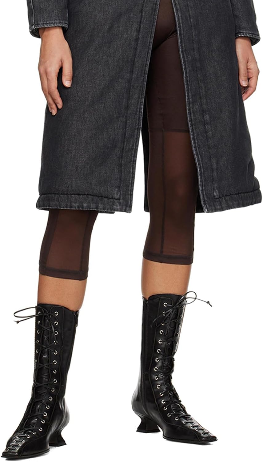 UniqueStride Womens Lace up Mid Calf Boots Pointed Square Toe Kitten Heel Vintage Witch Granny Booties Cosplay Costume Shoes - Image 6