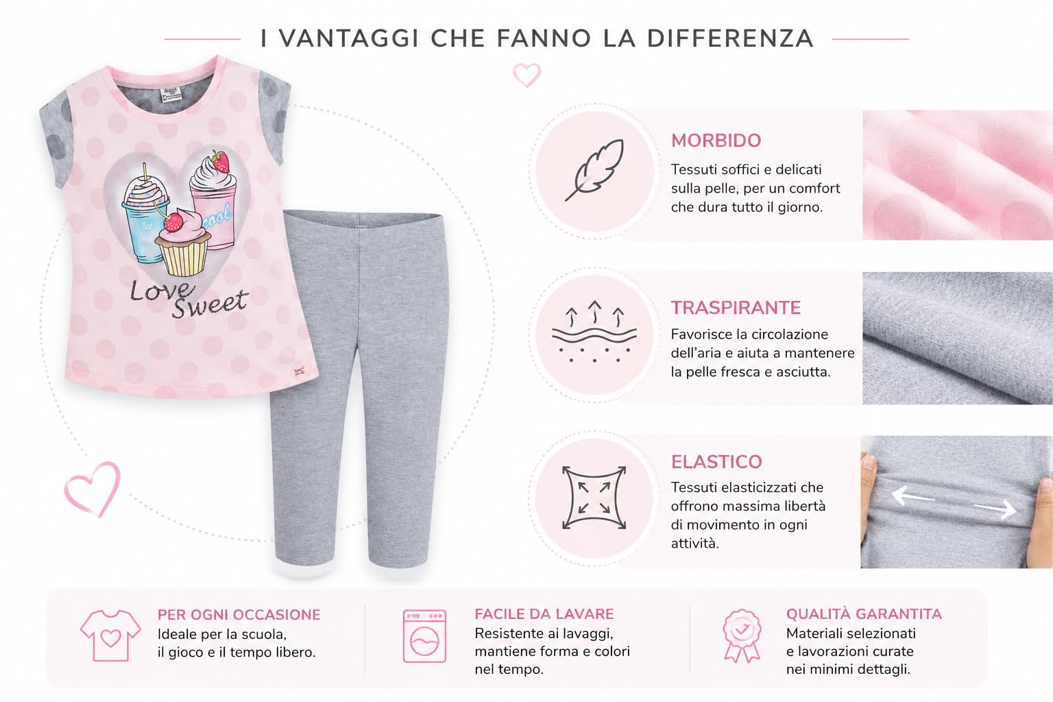 Generico Mayoral Completo Bambina Estivo 3-9 Anni, Set 2 Pezzi con T-Shirt in Cotone Elasticizzato e Leggings Coordinati, Outfit Casual Chic Bambina Primavera Estate