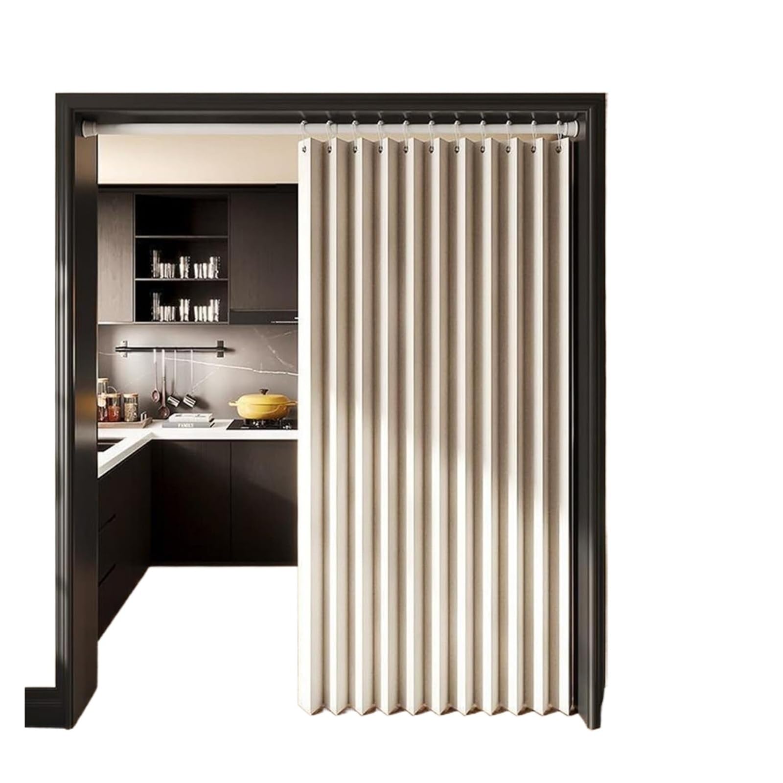 Rideau de porte accordéon occultant séparateur pièce beige 300x240cm