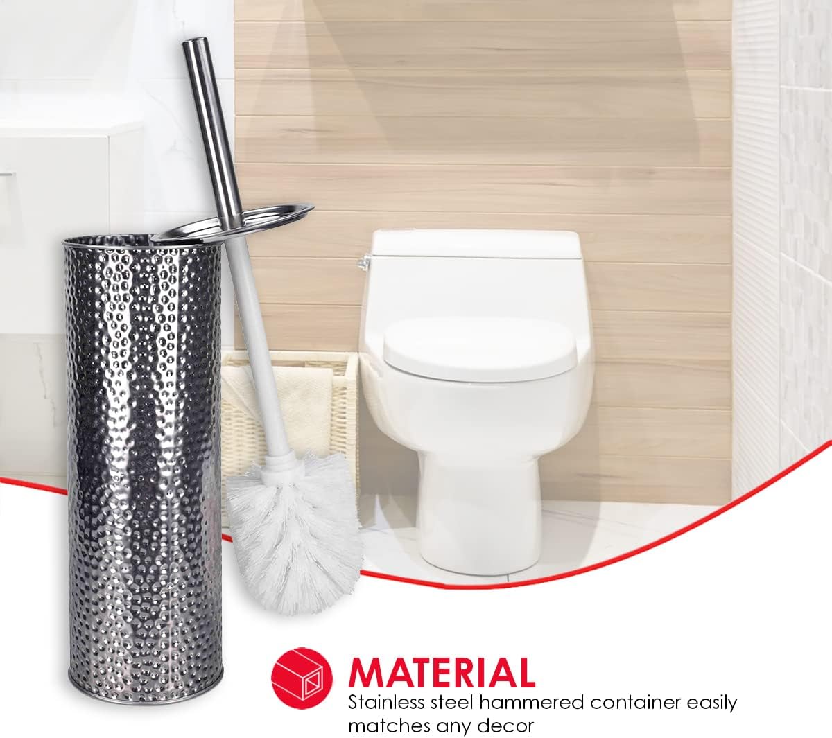 Hammered Toilet Brush Set, By Home Basics | Stainless Steel Toilet Bowl Brush And Holder | Holders For Bathrooms | Chic Toilet Brush Caddy