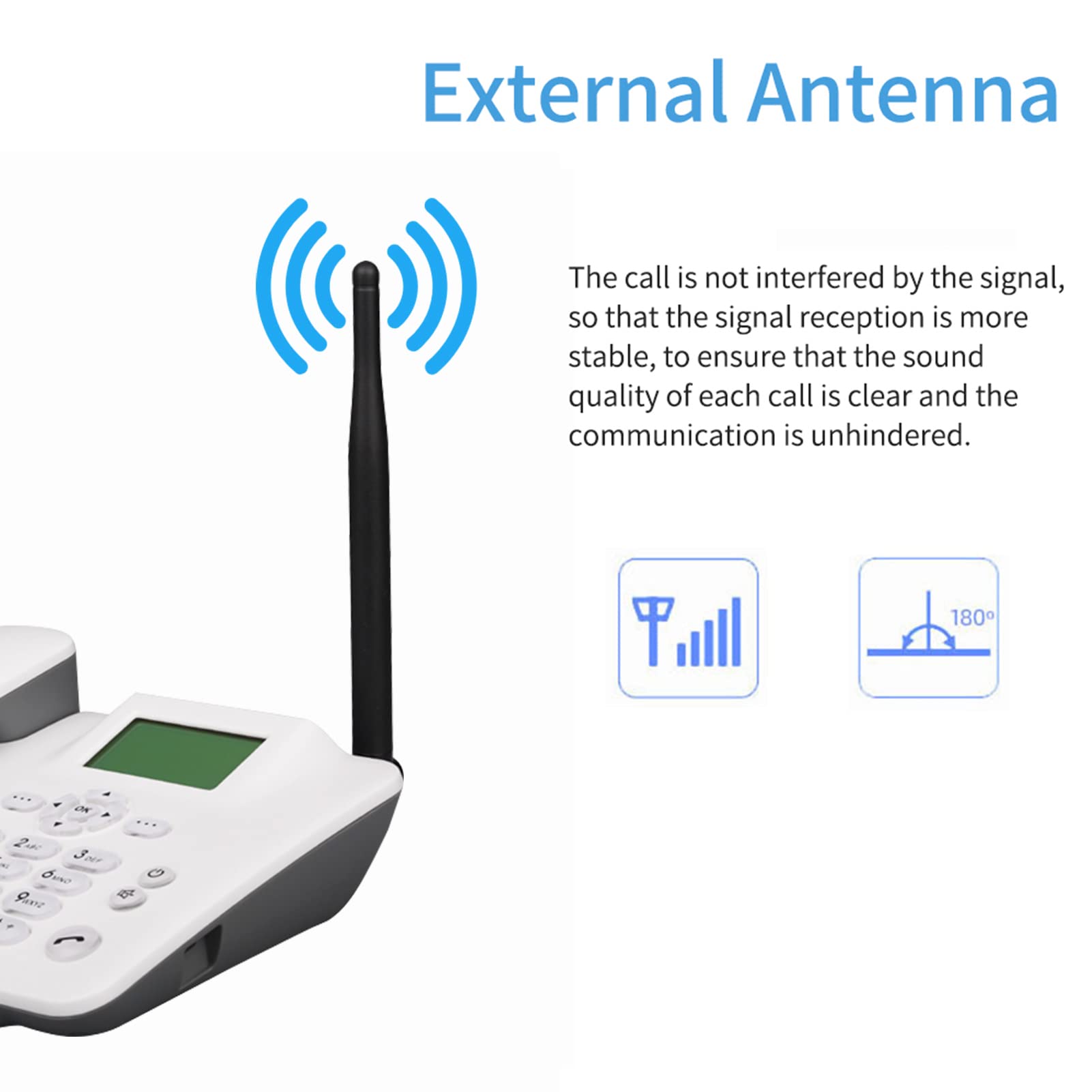 Téléphone Fixe sans Fil 4G Support de Bureau GSM 850/900/1800/1900MHz Carte SIM Antenne Radio-Réveil Fonction SMS pour Maison Centre d'appels