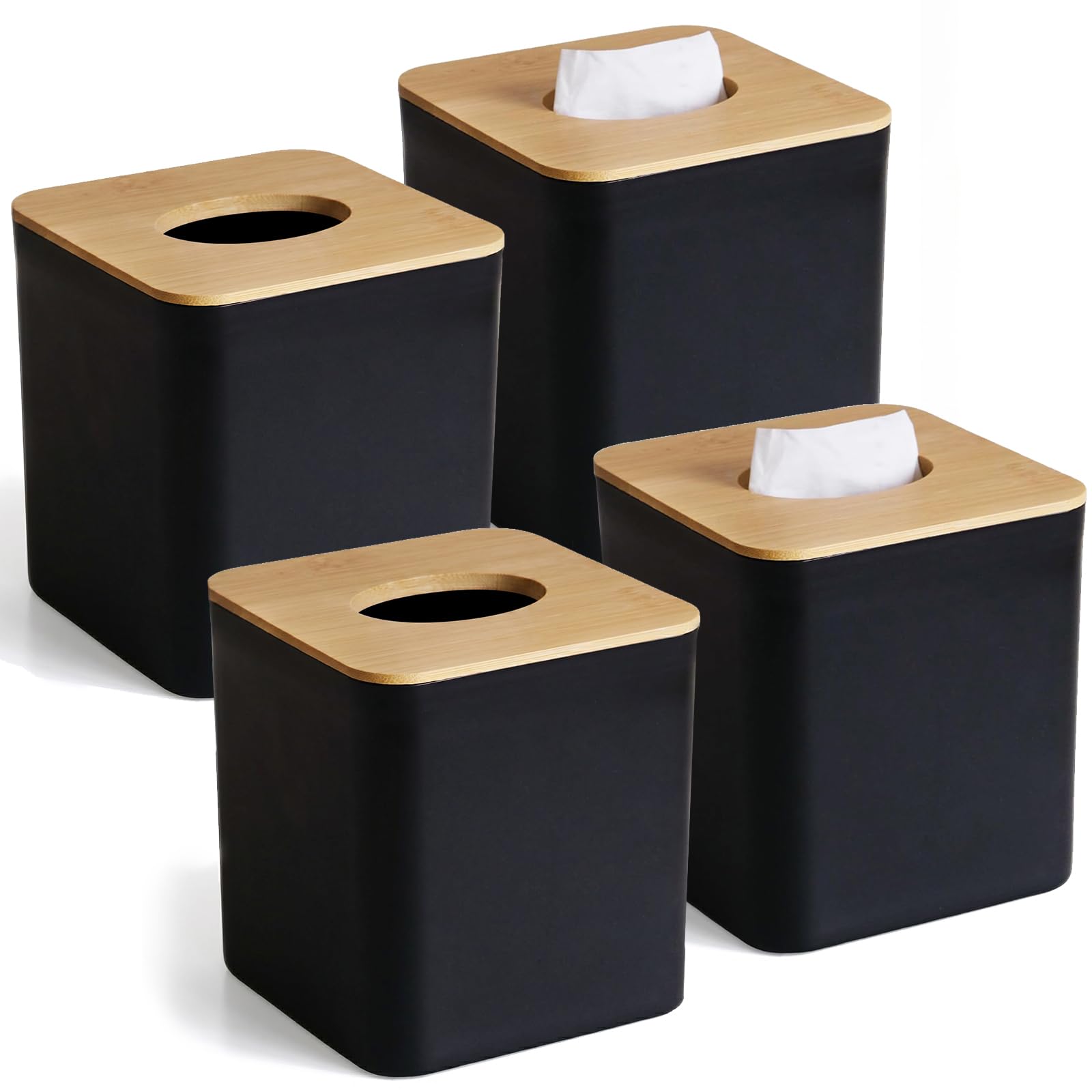 Boîte à mouchoirs carrée noire lot de 4 distributeurs distributeur essuie-main bambou