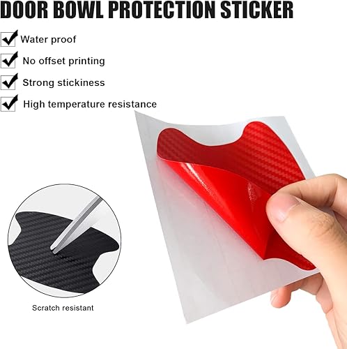 Miniatura 9 de 4 calcomanías para manija de puerta de automóvil, película protectora de fibra de carbono contra arañazos, protector de cuenco de puerta de