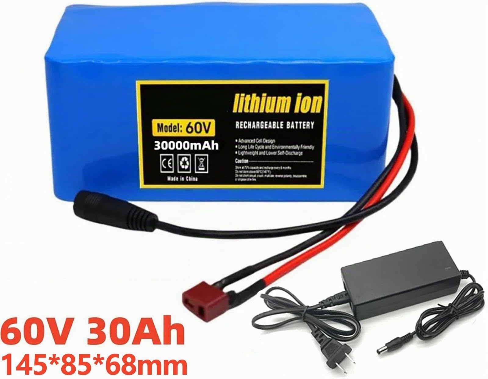 Batería de Litio de 60V 30Ah ebike, batería de Scooter 60V de Iones de Litio con Cargador Batería Litio Bicicleta Electrica para 200W 350W 500W 800W 1000W Motor