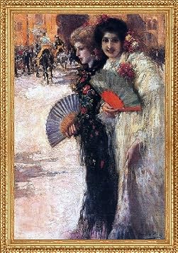 Art Oyster Cecilio Pla y Gallardo Mujeres a los Toros - 18" x 27" Premium Canvas Print with Antique Gold Finish Frame