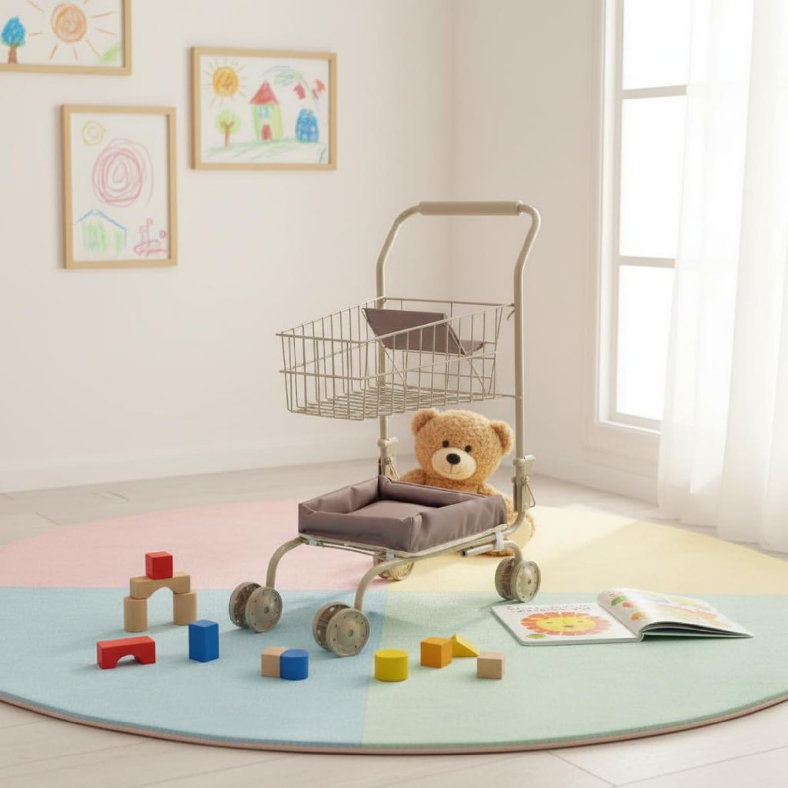 Carrello Spesa Giocattolo Struttura in Metallo Carrello Supermercato Pieghevole per Bambini, style to 1