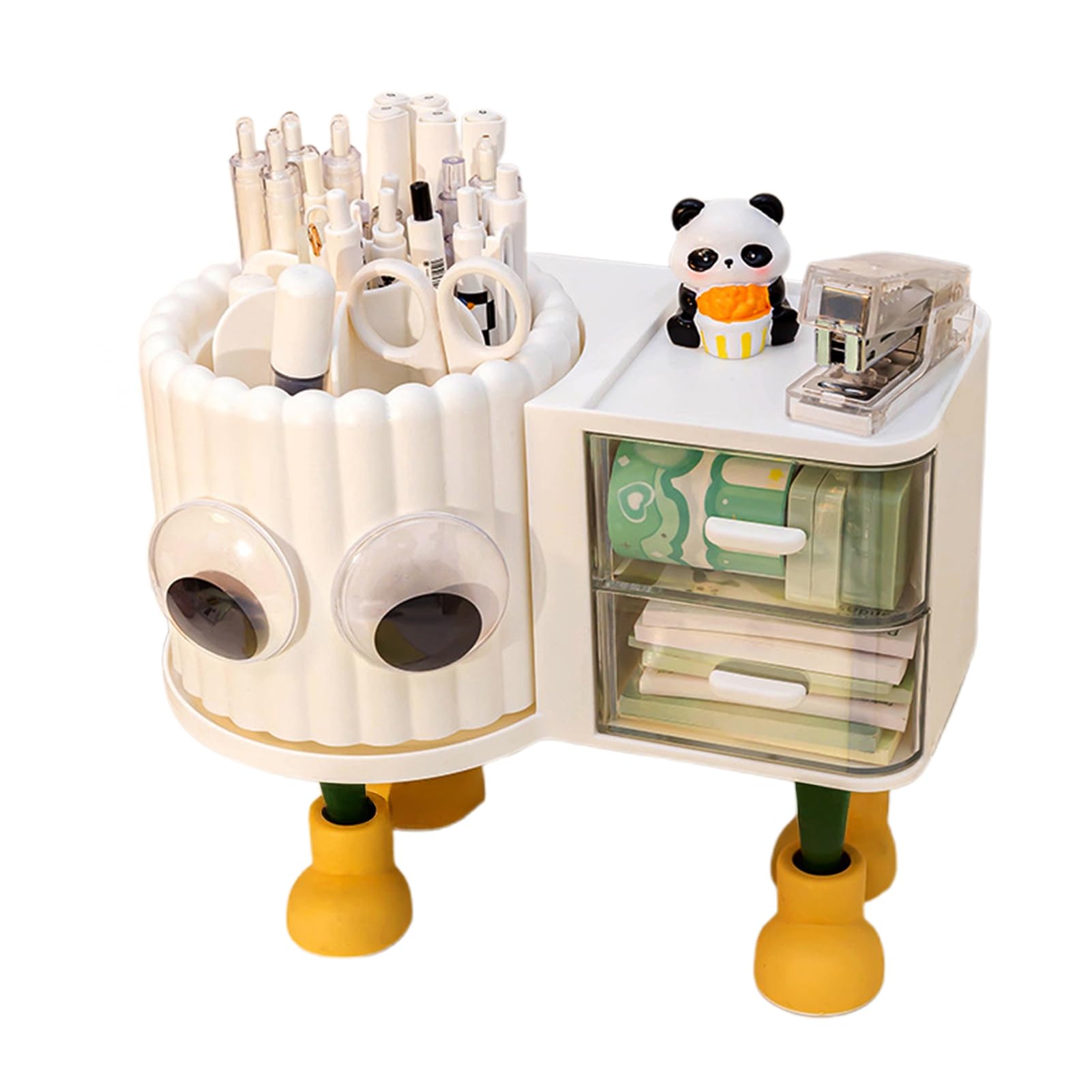 Glifora Cute Rotating Pen Holder with Drawer - 2-in-1 Large Capacity Desktop Organiser for Kids and Girls, Multifunctional Storage and Sorting Box
