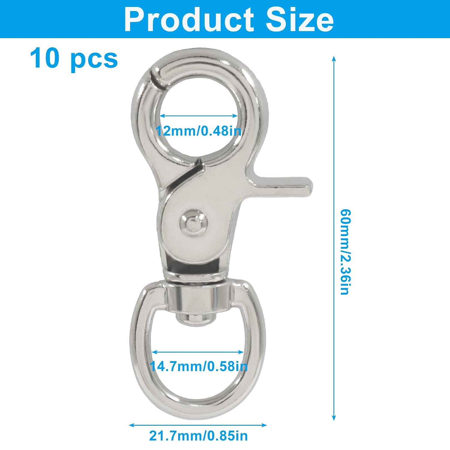 Trigger Snaps, 2.45" x 0.88", Zinc Alloy, Silver, 10PCS