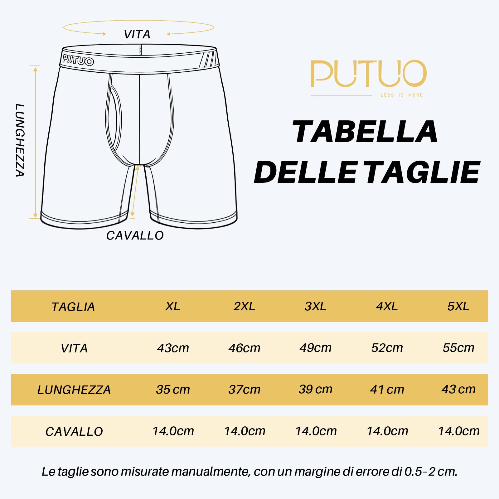 PUTUO Boxer Uomo Taglie Forti: Boxer a Gamba Lunghi per Uomo in Cotone Intimo - Mutande con Apertura a Crotto Aumentato Ceinture Elasticizzatai Confortevoli e Traspiranti 4 Paia XL-5XL