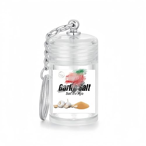 Mini Botella de Llavero de Condimento Sal de Ajo – Frasco Compacto de Especias de Viaje de 1.8 Pulgadas – Agitador Vacío Rellenable con Etiqueta –