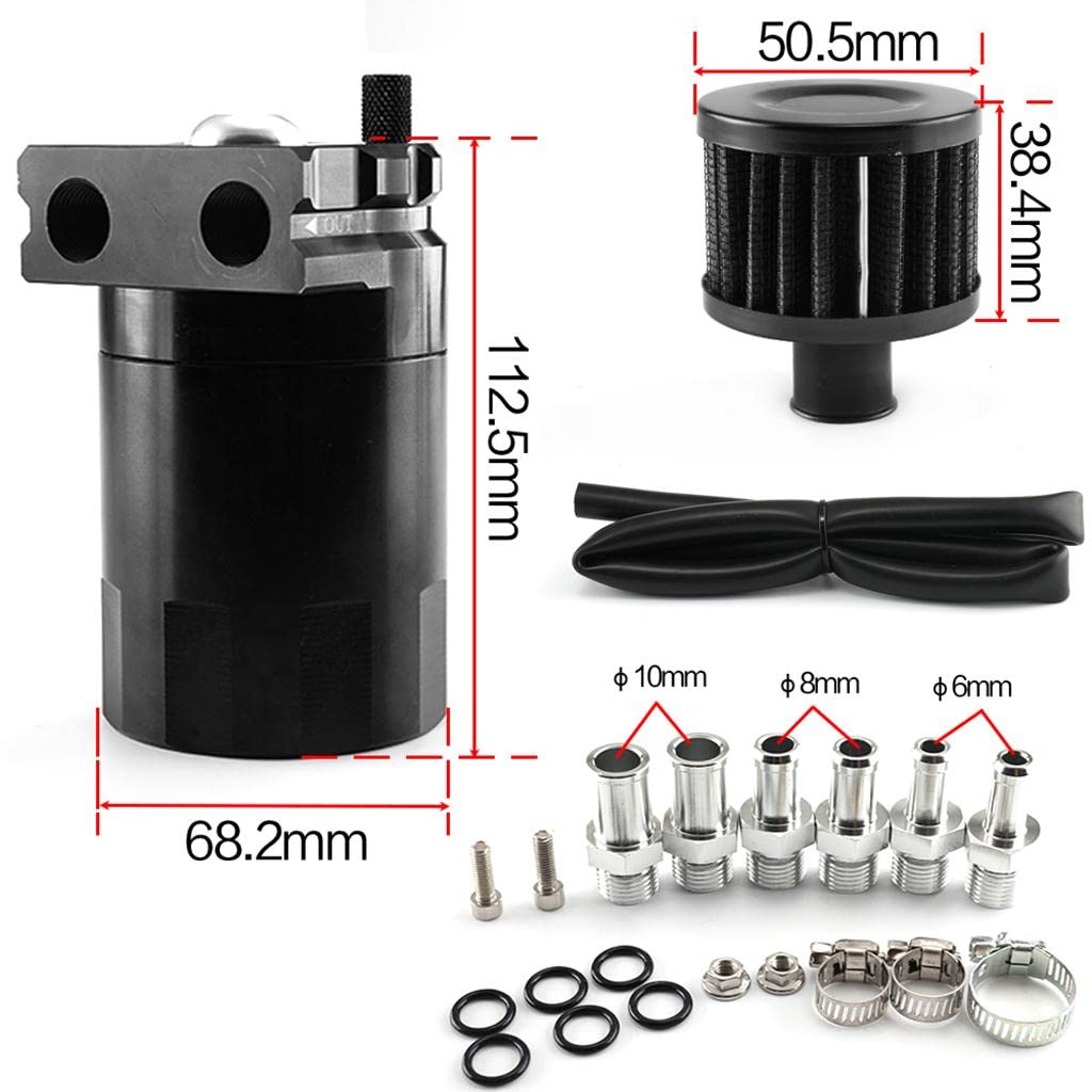 Lata de Aceite Universal de 300 Ml, Depósito de Suministro de para Motor, Kit de Filtro de Ventilación del Motor, Piezas de Coche, Línea de C, Negro con Filtro