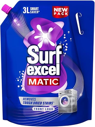 Surf Excel Matic Front Load Liquid Detergent 3 L Refill, Designed for Tough Stain Removal on Laundry in Washing Machines - Mega Pack
