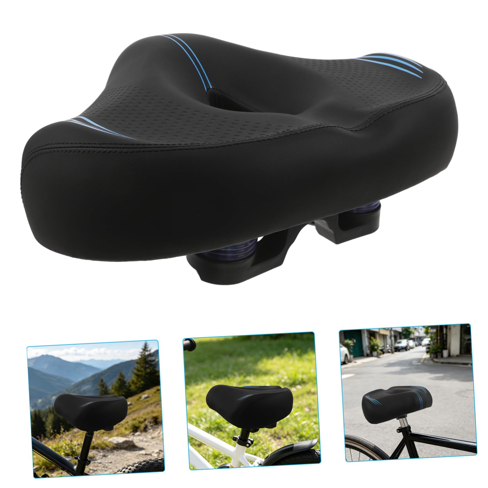 SHINEOFI Sella Bici senza Naso Extra Larga Imbottita per Uomo e Donna | Seduta Ergonomica Ventilazione Cava, Base Allargata, Plastica Pu e Metallo, per Bici da Città e Fuoristrada