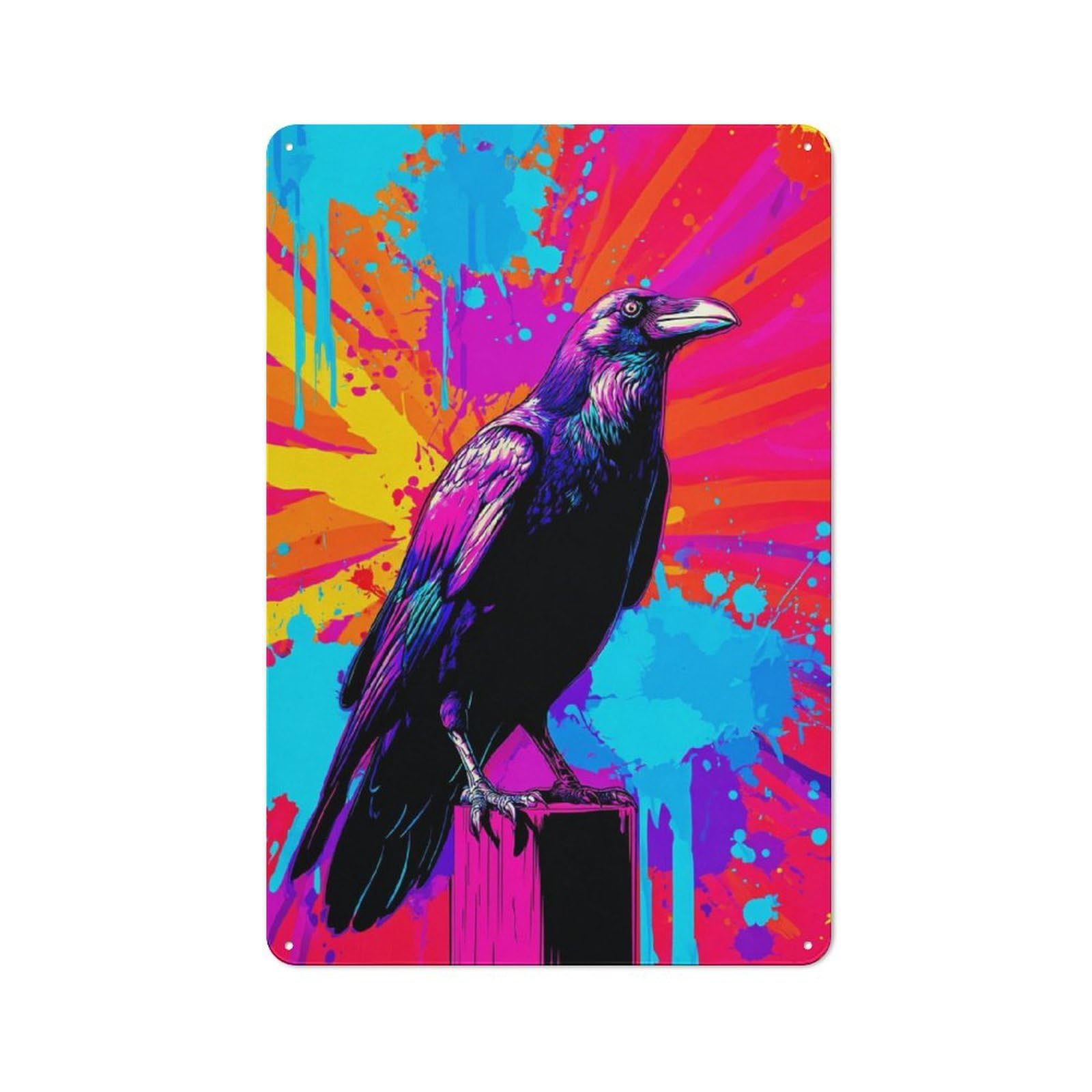 Junmoney Vivid Raven Against Colorful Background Tin Sign 30X20cm For Café Or Home Bar, Retro Wall Decor, For Garage, Workshop And Man Cave Decoration