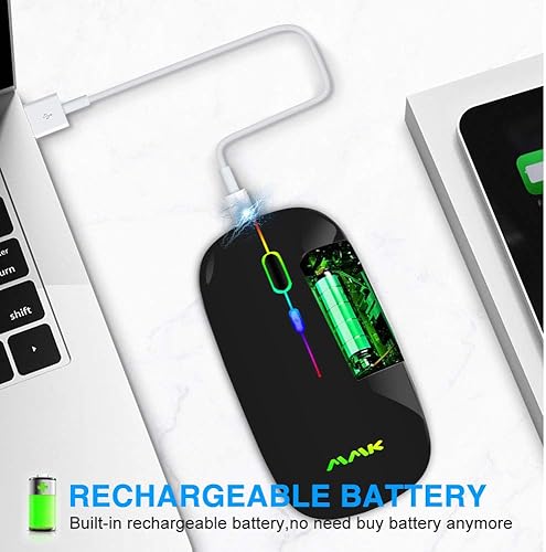 Miniatura 4 de Mouse con Bluetooth delgado de doble modo inalámbrico y recargable receptor Bluetooth 50  24 G mouse portátil de 1600 DPI para MacBook laptops