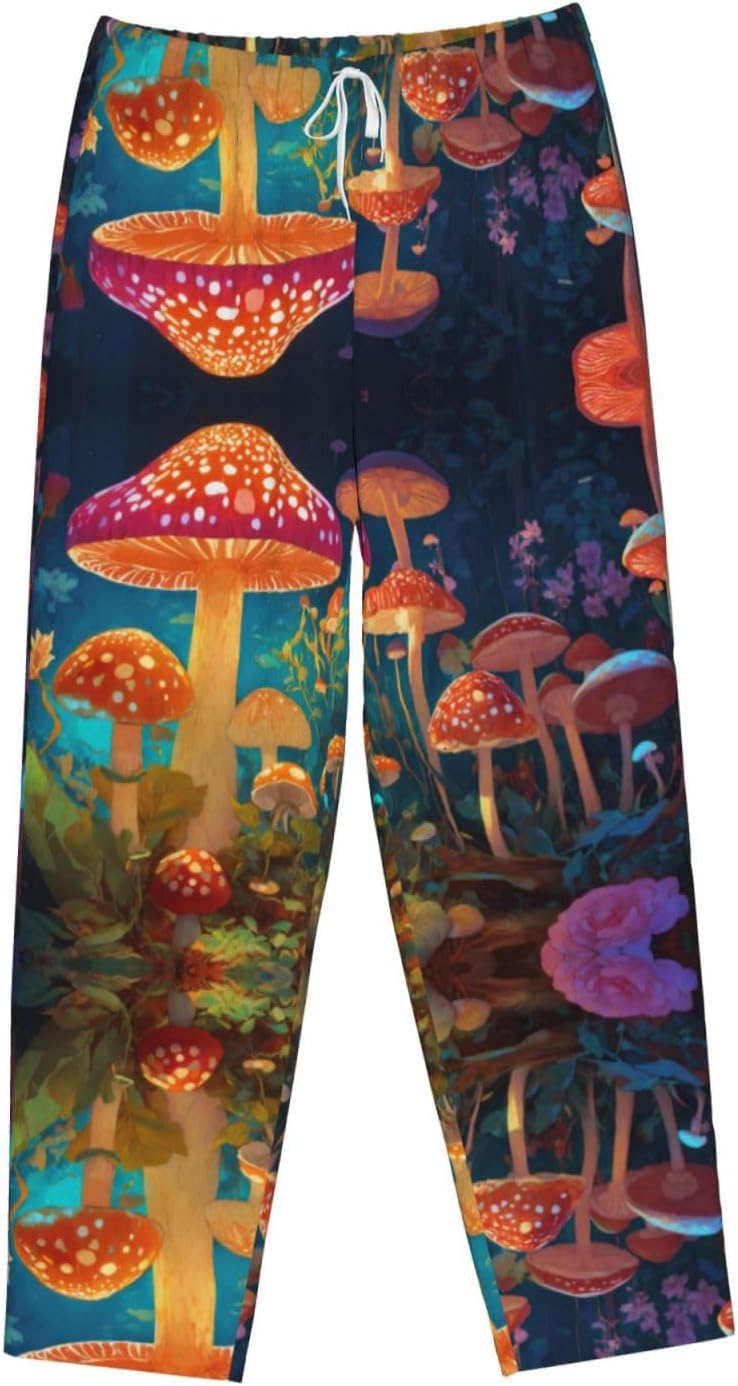 Mushroom Print Cozy Christmas Pajama Pants,Flannel Pajama Bottoms,Cater To Various Body Types