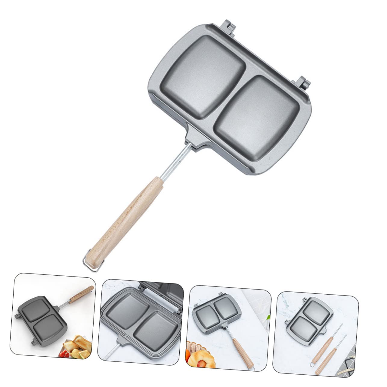 PRETYZOOM Padella Antiaderente per Sandwich Doppia Faccia Manici Smontabili, Piastra per Panini e Toast, Adatta a Fornelli a Gas e Induzione per Cucina e Colazione