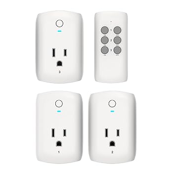 TEKLECTRIC Indoor Remote Control Outlet with 1 Grounded Plugs, 80 FT Range Wireless Outlet for Fans, Electrical Devices, Christmas Lights - 1875 Watt 15A Heavy Duty 1 Remote 3 Receivers