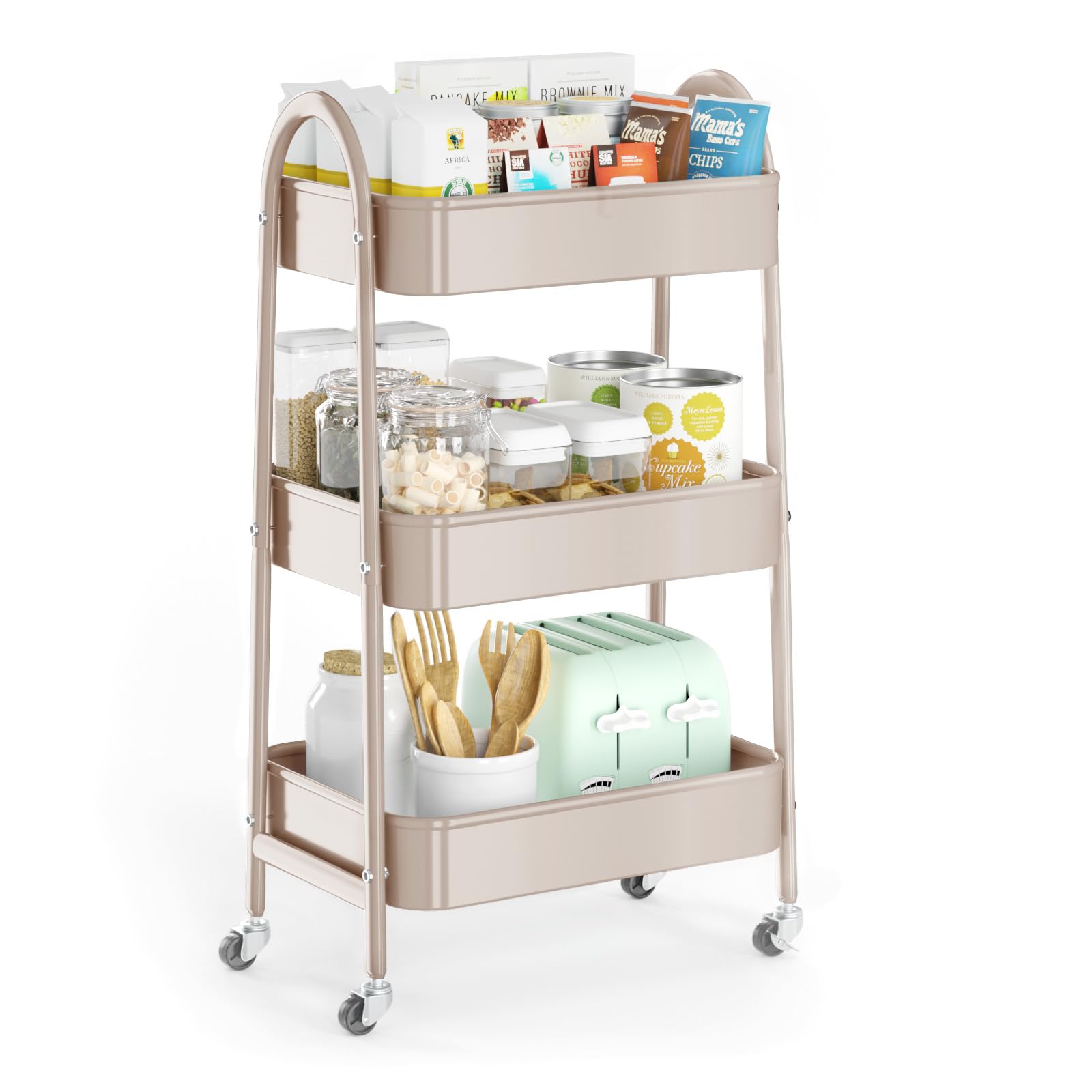 EAGMAK Carrello Portaoggetti 3 Ripiani In Metallo Con Maniglia E Ruote Bloccabili – Multiuso Per Cucina, Soggiorno, Ufficio, Garage – Verde
