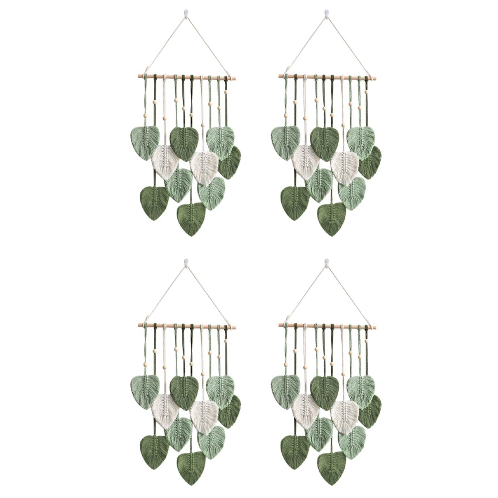 Hndhbfgrt 4X Leaf Macrame Wall Hanging Boho Room Home Decor Woven Aesthetic Wall Tapestry Home Room Wedding Decoration Green