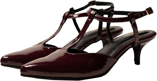 Theater Sedgwick Women Patent Kitten Heels | Pointed Toe T-Strap Sandals with Adjustable Buckle | Stylish & Comfortable fo...