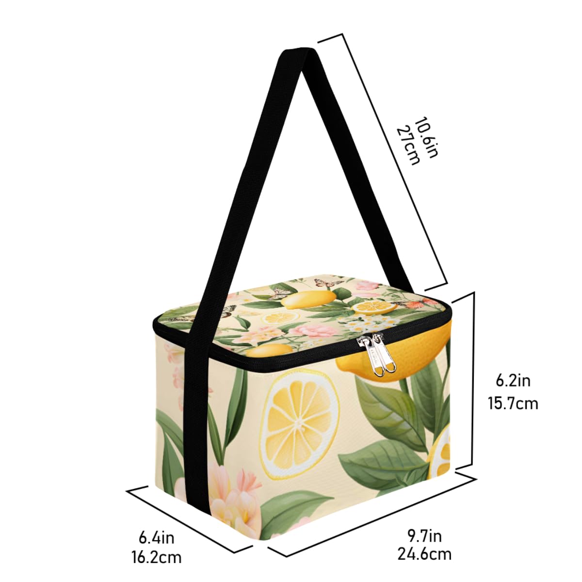 GzLeyigou Lunch Bags for Women Men 9 Cans,Lemon Leaves Hot & Cold Food Delivery Bag Insulated Grocery Bag Insulated Lunch Box Small Flowers Cooler Bag for Office Work Picnic Beach