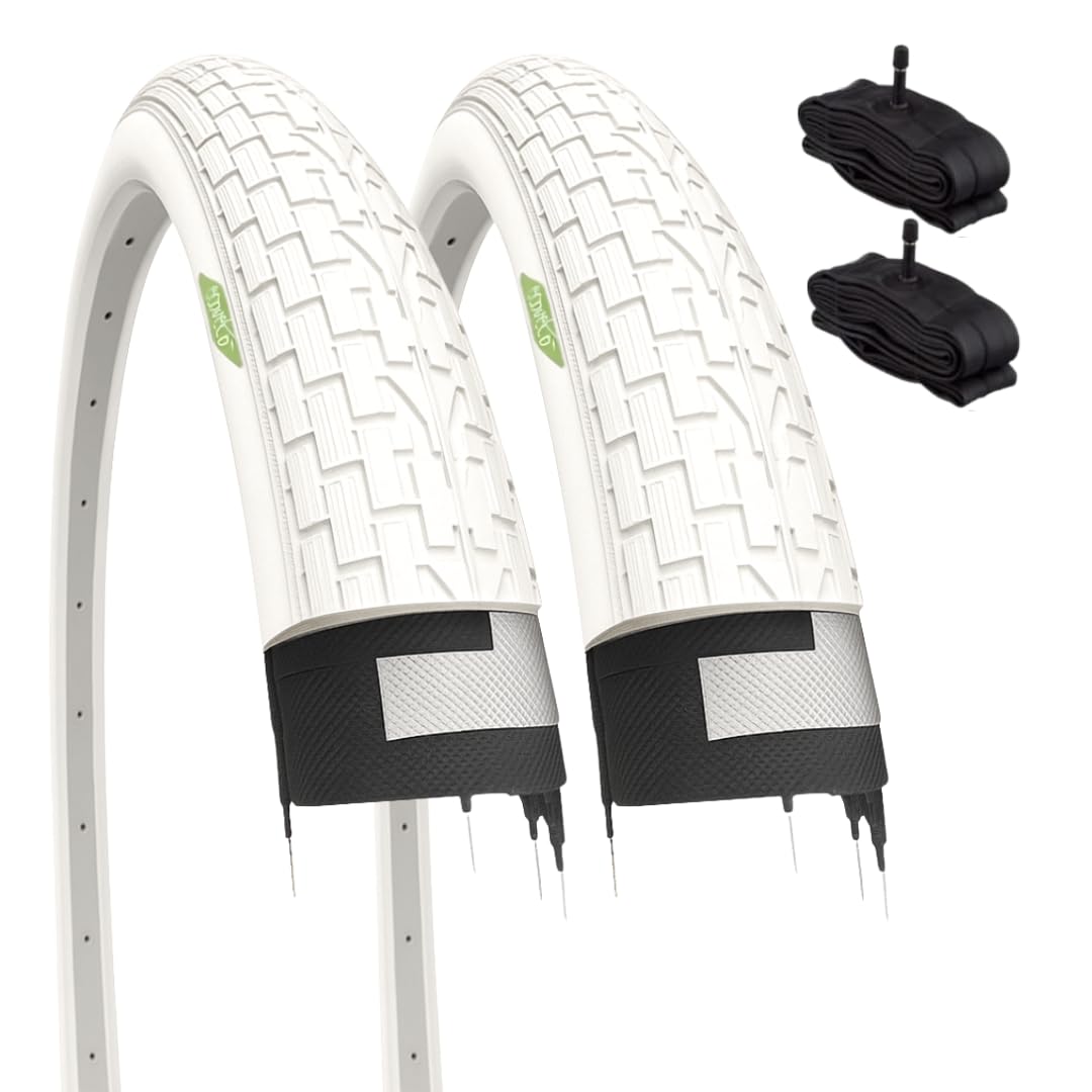 2 White Tyre 20 x 1.95 cm (50-406) + Air Chambers Valve America Schrader BMX Free Style