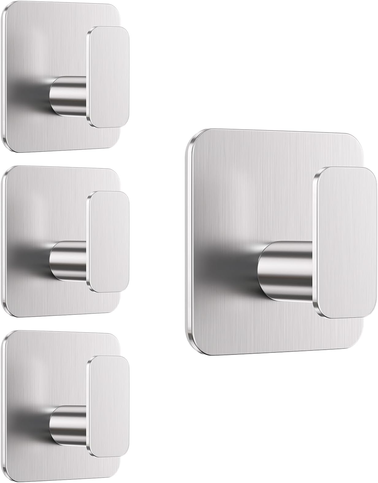 Aikzik Silver Hooks for Hanging Heavy Duty, Adhesive Hooks for Shower, Bathroom, Kitchen, Robe, Towel, Coat, Waterproof & Rustproof Hook for Walls No Damage, Sticky Wall Towel Hooks - 4 Pack