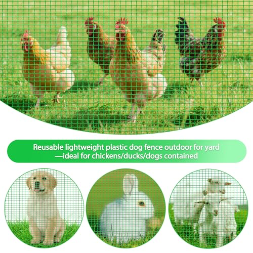 Image of Temporary Fence with Posts, 3'x82' Plastic Fencing Garden Fence Animals Barrier with Fiberglass Stake Windbreak Rope, Portable Snow Fences, Fencing for Dogs Outdoors Backyard (Green)