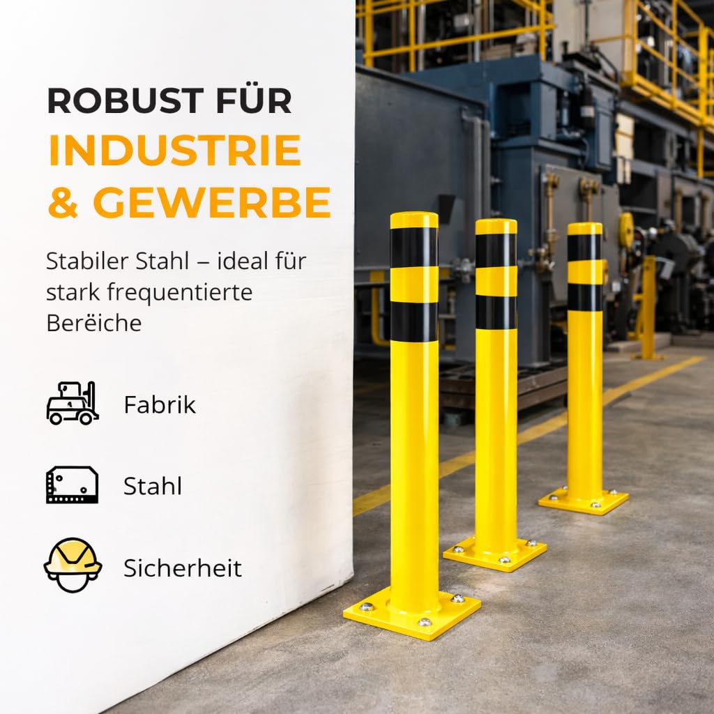 Poller aus Stahl – Lagerschutz für Ecken | Schutzbügel für Regale, Hochregale, Einfahrten, Höfe und Garagen (Pfosten 100 cm)