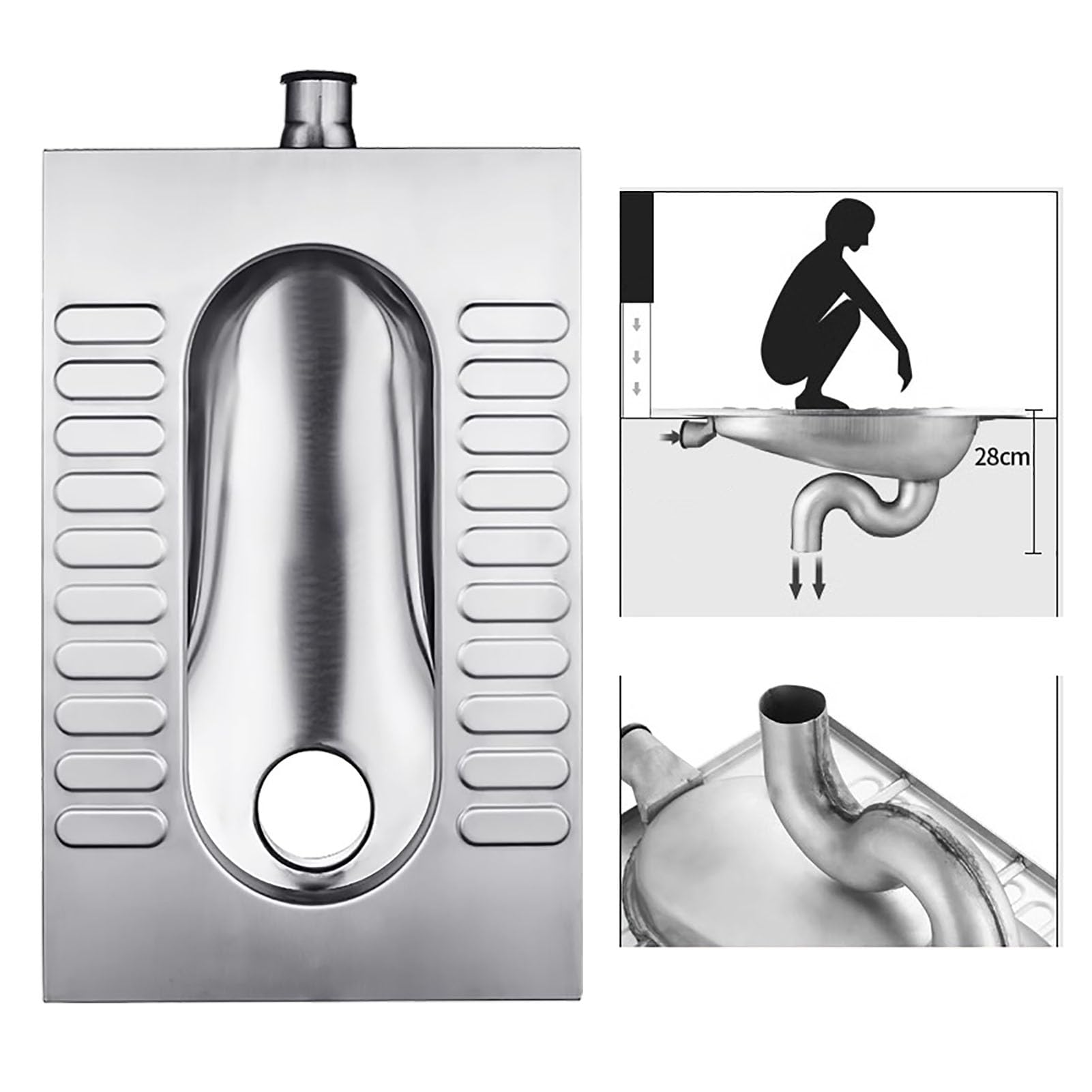 Inodoro agachado de acero inoxidable 304 inodoro para baño público colectivo
