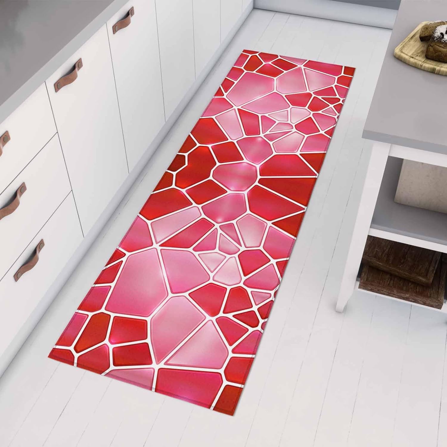 Teamery Kitchen Mats for Floor Abstract Geometric Ombre Red Washable Non Slip Kitchen Rugs 1PCS, Modern Watercolor Art Absorbent Standing Mats for Sink Bathroom Office Living Room 23.6x70.9in