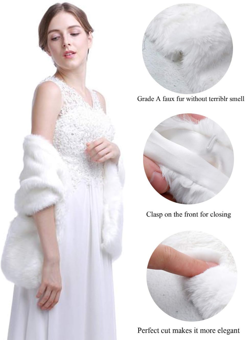 Aukmla Long Wedding Faux Fur Wraps and Shawls Wedding Bridal Stole for Brides and Bridesmaids (White) - Image 6