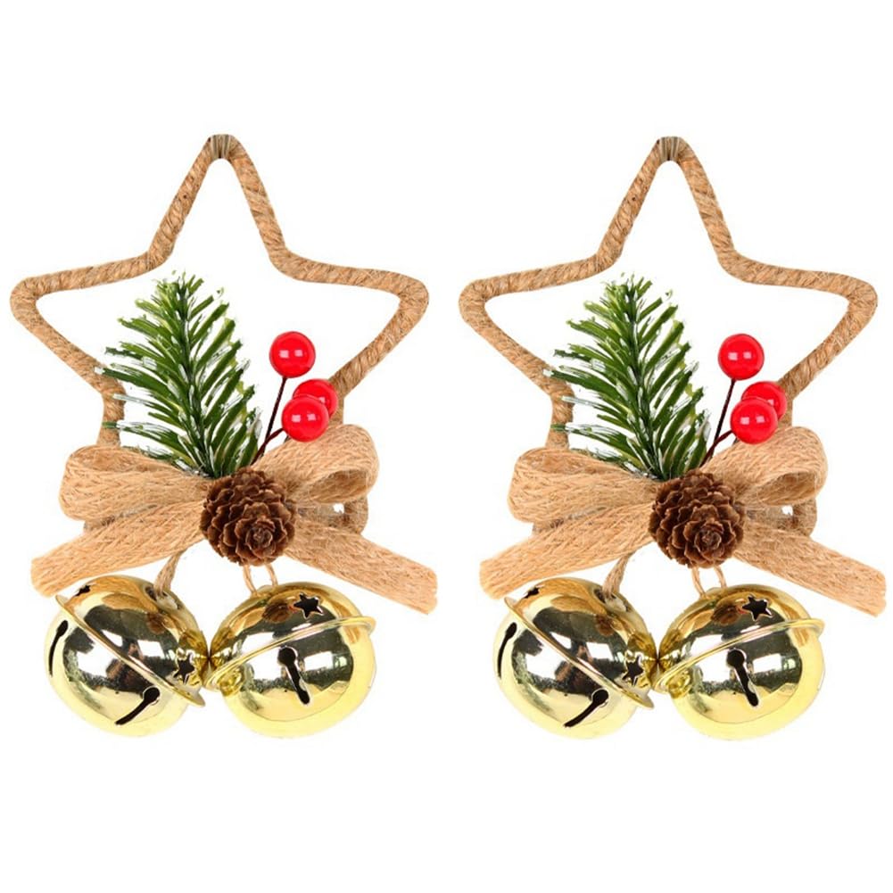 CTRLZS Christmas Festival Five-Pointed Star Metal Bell Accessory Pendant DIY Christmas Tree Pendant Bow Bell Gold
