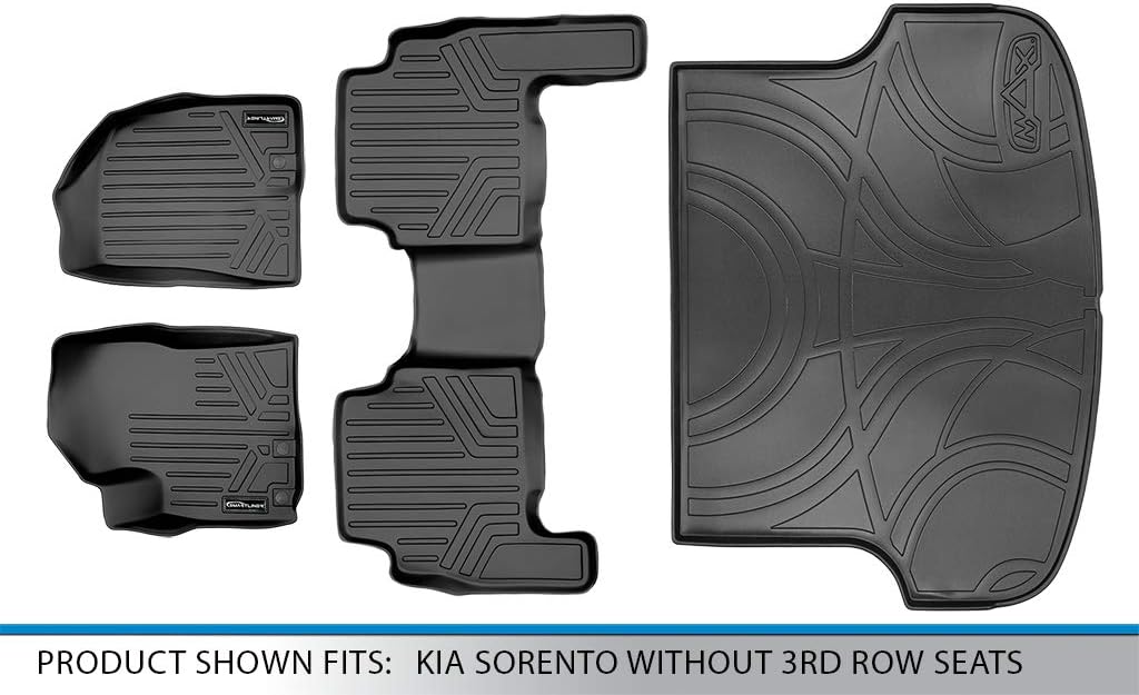 SMARTLINER Custom Fit Floor Mats 2 Rows and Cargo Liner Set Black for 2011-2013 Kia Sorento Without 3rd Row Seats