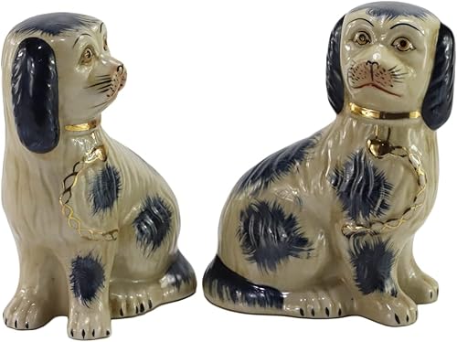 Miniatura 2 de Figuras de perro de porcelana pintadas a mano, par de adornos azules para decoración del hogar, regalos únicos