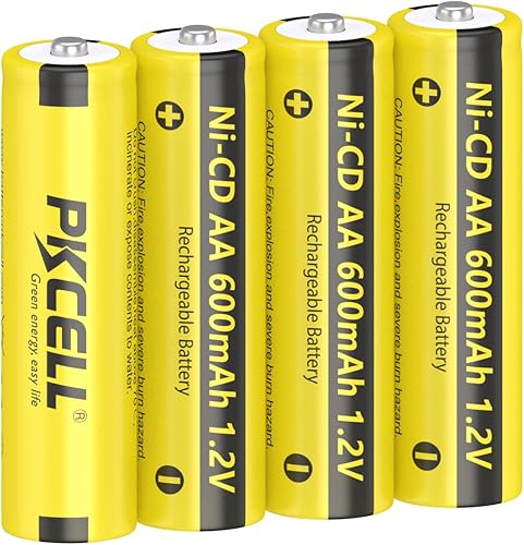 PKCELL Paquete de 4 pilas AA 1.2V 600mAh NICD recargables doble A para luces solares (4 unidades)
