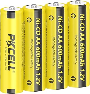 PKCELL 4 Pack AA 1.2V 600mAh NICD Rechargeable Double A Battery for Solar Lights(4PCS)