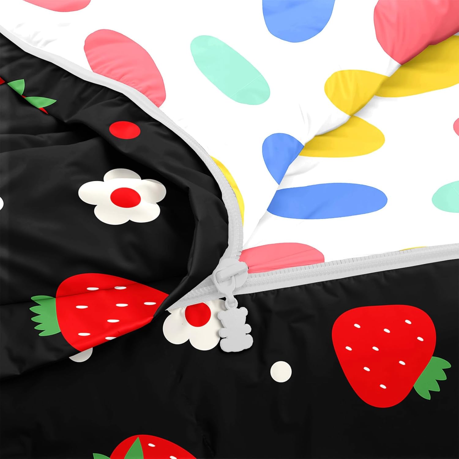 Kids Comforter Set,Zipper Bedding Twin for Girls,Strawberry Printed Comforter Set with Color Spots Fitted Sheets and Pillowcases for All Season(Strawberry Twin)