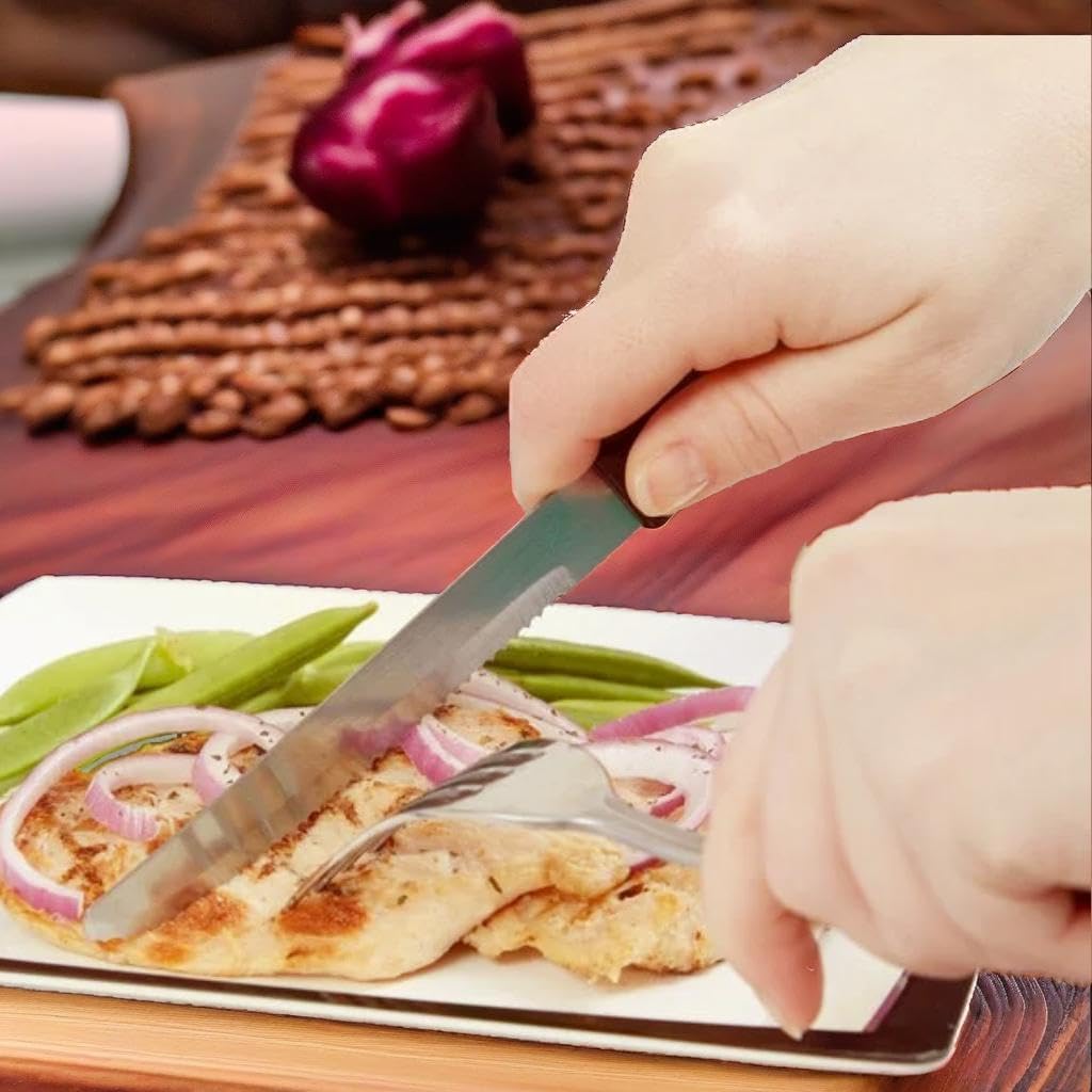 (Pack of 48) Steak Knives Set with 4 3/4" Stainless Steel Serrated Blade, Dishwasher Safe Steak Knives with Black Polypropylene Handle for Restaurants (48)