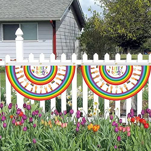 Senseven 2 Pcs Rainbow Pride Fan Flag, Gay Pride Love Wins Bunting Flag, Lesbian Pansexual Lgbtq Half Fan Banner Flag With Brass Grommets For Pride Month Indoor Outdoor Decorations 2X3 Ft #TOP5