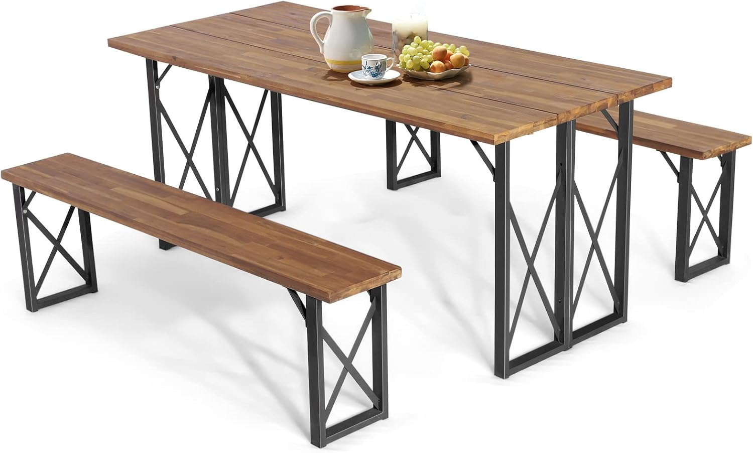 HAPPYGRILL 3 Pieces Outdoor Dining Set with Metal Frame