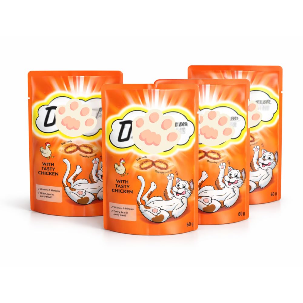 Cat Treats Bundle Pack, Chicken Flavored, With Soft Center, 60g Each, 4 Count with Thank you card